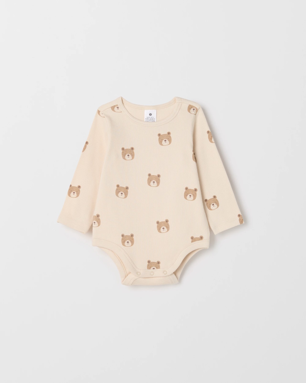 Baby Organic Cotton 3 Pack Long Sleeve Rib Bodysuit - Bears Cloud Dancer 2 of 5