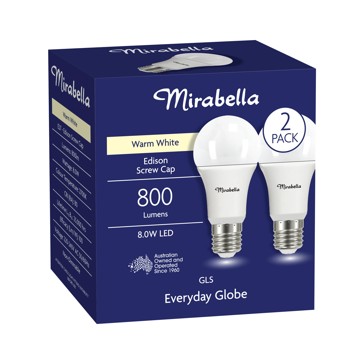 2 Pack I004005 Mirabella LED GLS ES 9W 806 Lumen - Warm White