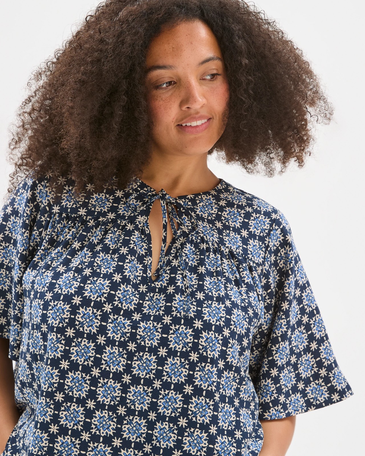 Plus Size Short Sleeve Printed Woven Twill Top 5 of 6