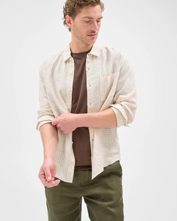 European Linen Long Sleeve Check Shirt