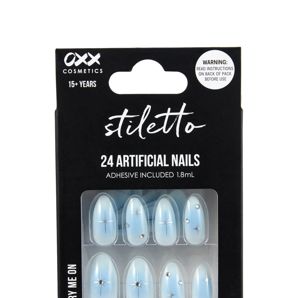 OXX Cosmetics 24 Pack Artificial Nails with Adhesive, Pointed Stiletto Shape - Blue Aura Stars product image