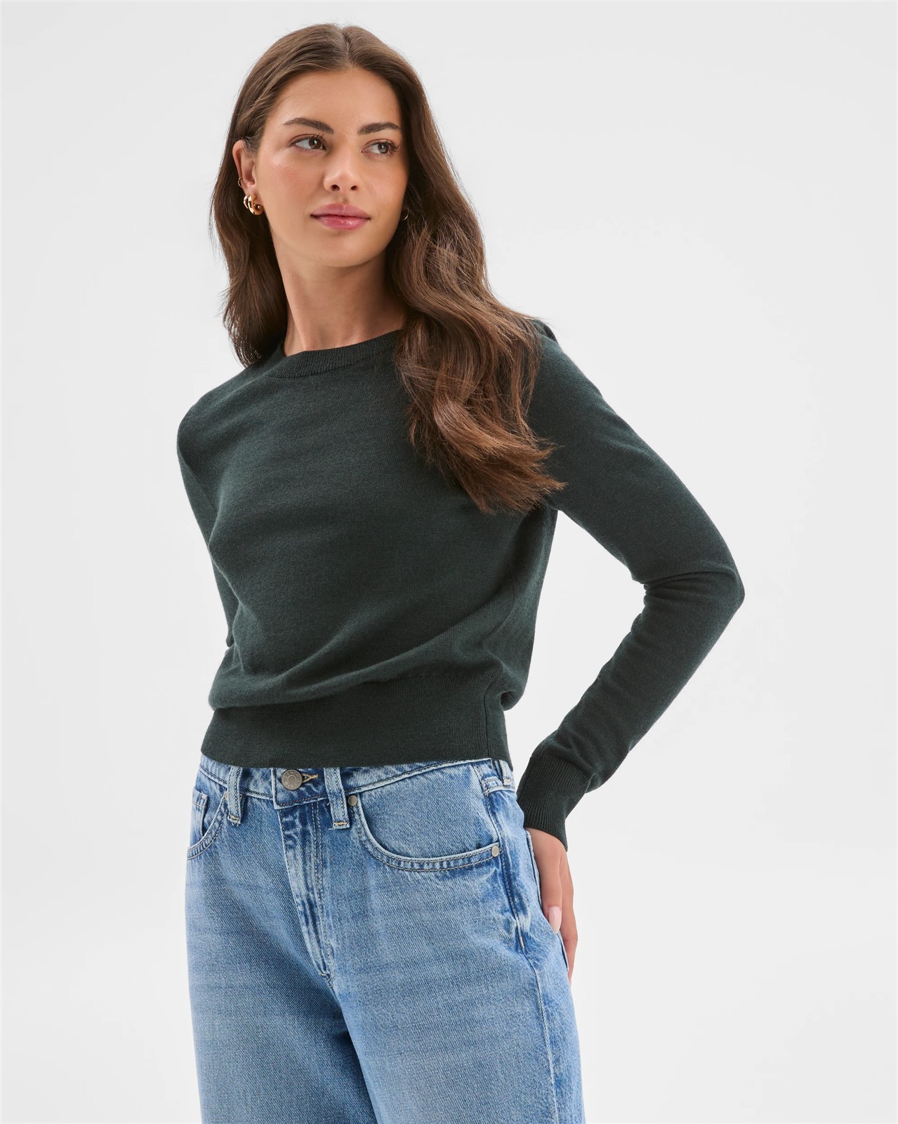 Petites Australian Merino Wool Crew Neck Sweater - Midnight Jade 3 of 6