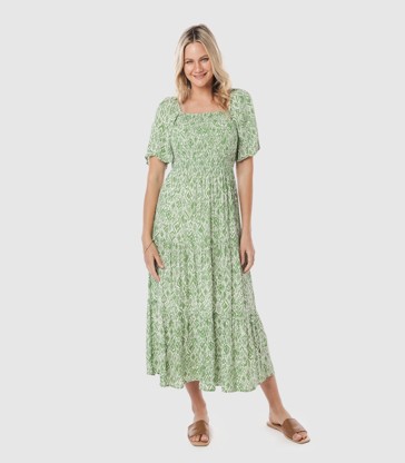 Flutter Sleeve Tiered Midi Dress - Piping Hot