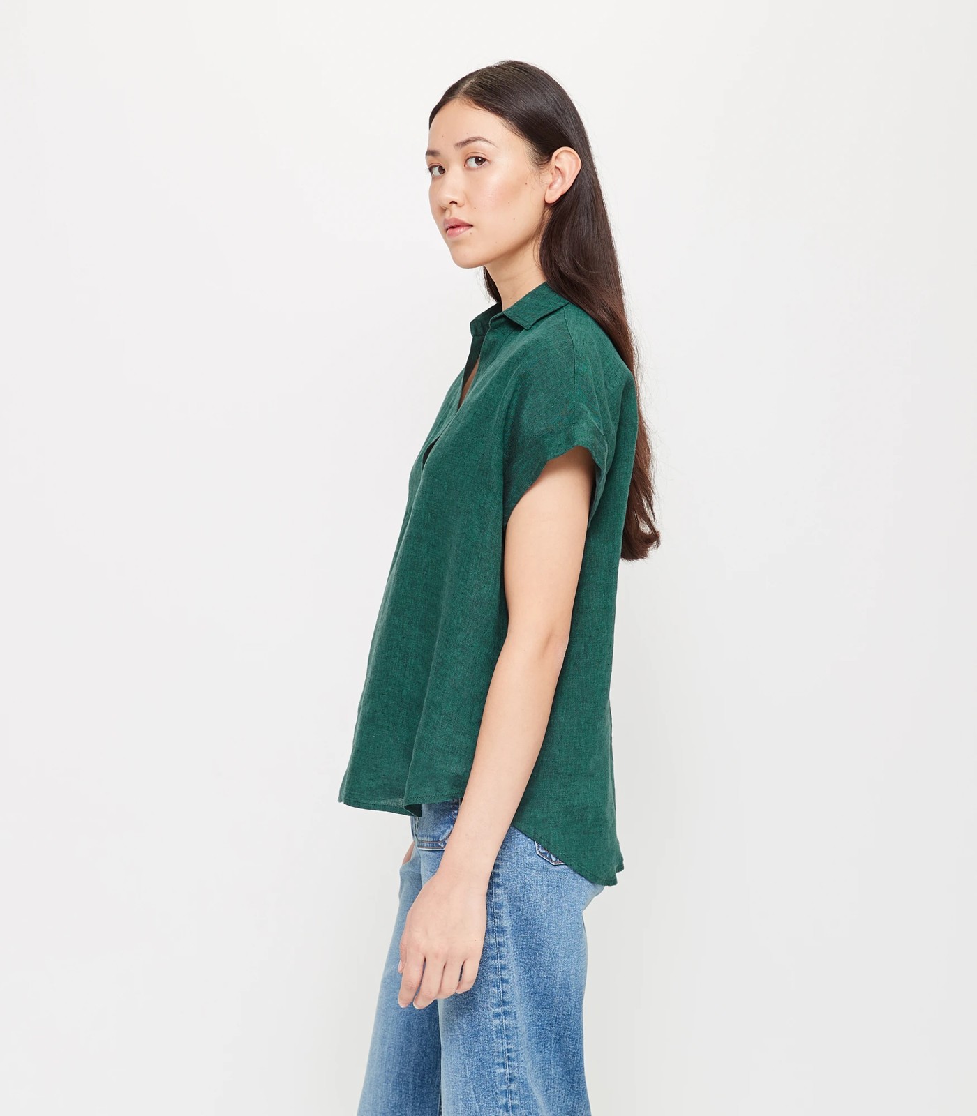 European Linen Roll Cuff Sleeve Blouse 3 of 6