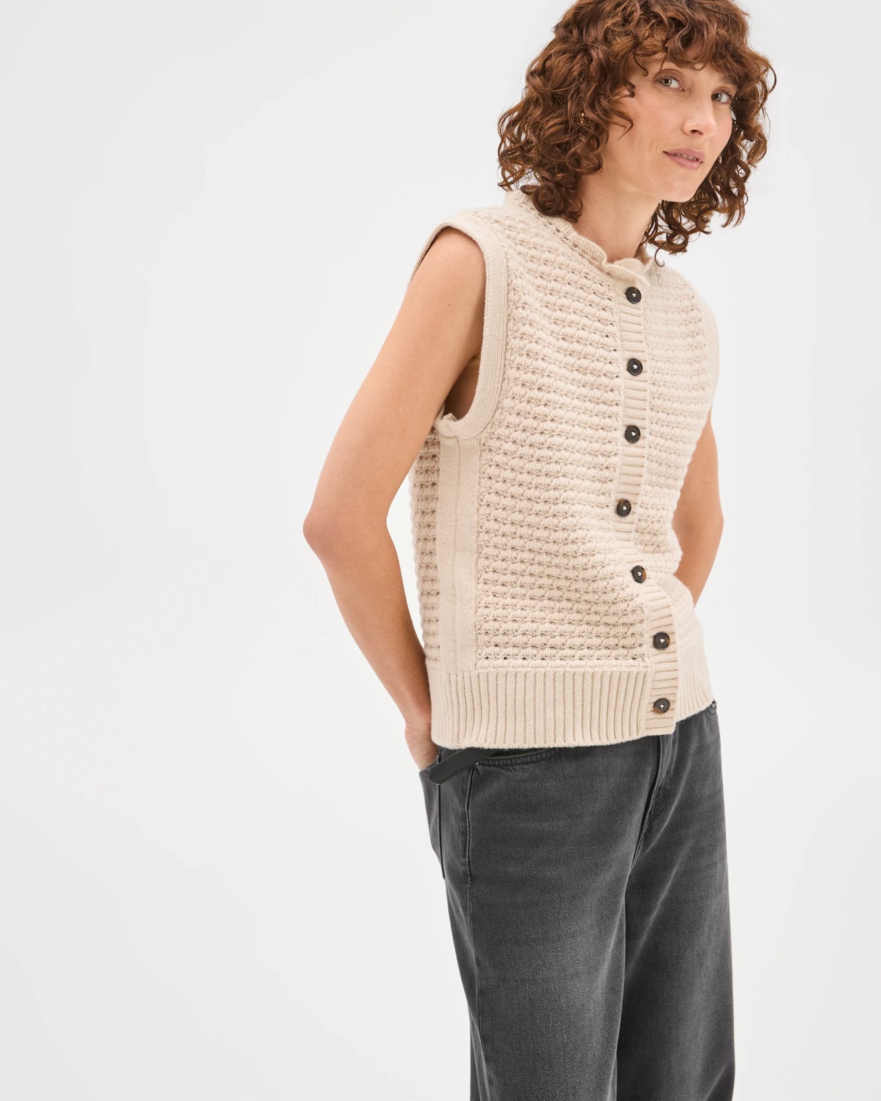 Basket Stitch Ruffle Neck Vest 5 of 5