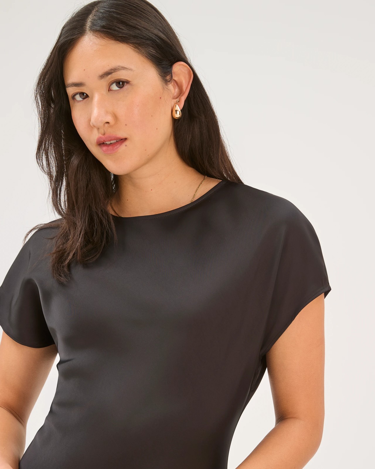 Preview Lace Trim Satin Midi Dress - Black 3 of 6