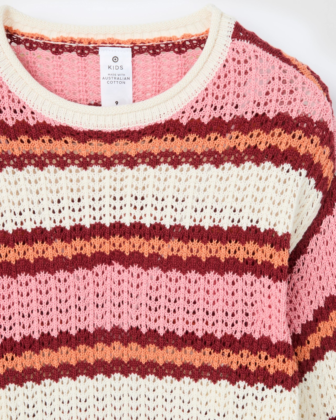 Australian Cotton Crochet Knit Jumper - Stripe Pink 6 of 6