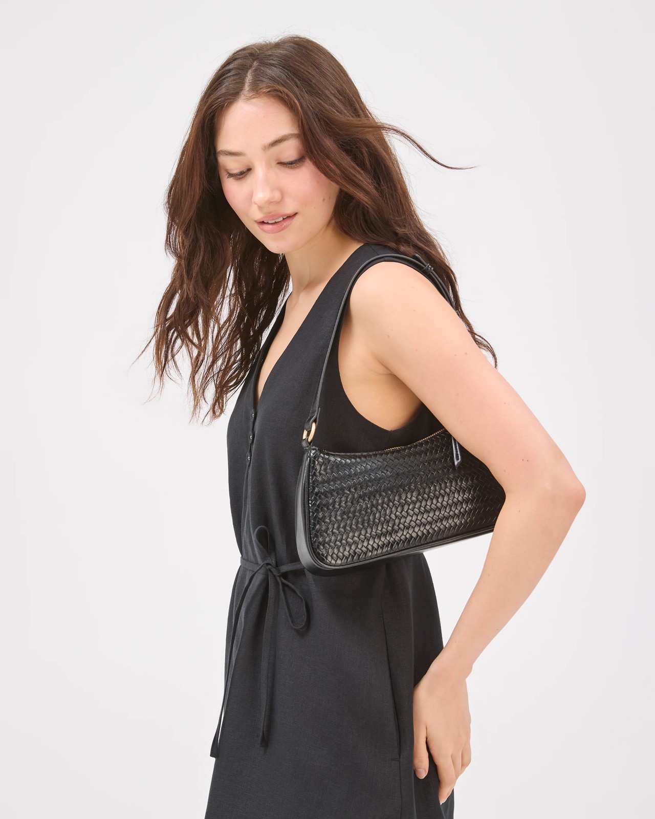 Lily Loves European Linen Scallop Mini Dress - Black 3 of 5