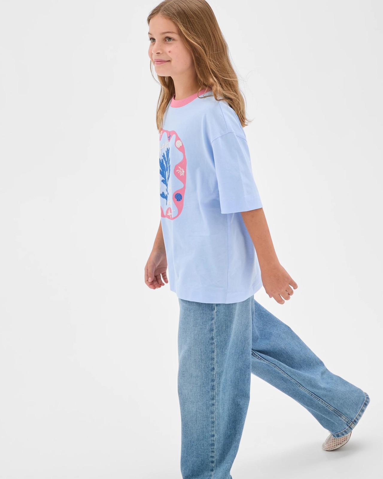 Australian Cotton Oversized T-Shirt - Coral/Blue 3 of 6