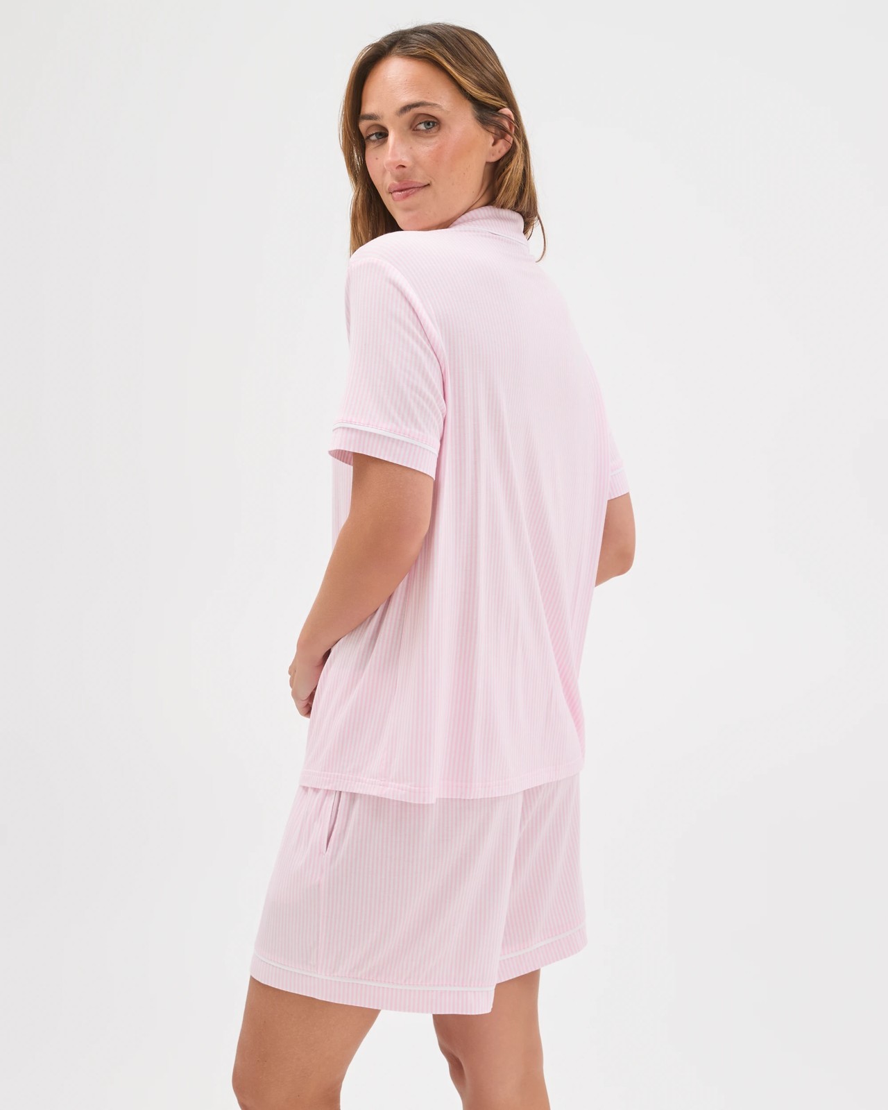 Bamboo Top and Shorts Pyjama Set - Pink Stripe 6 of 6
