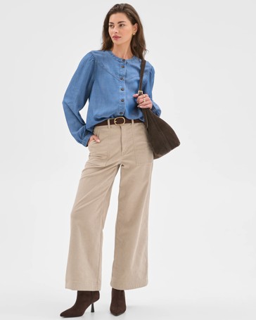 Petites Yoke Detail Chambray Shirt