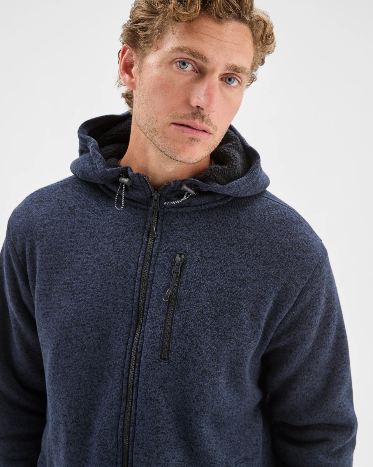 Teddy Lined Zip Through Fleece Hoodie - Navy Marle 5 of 5