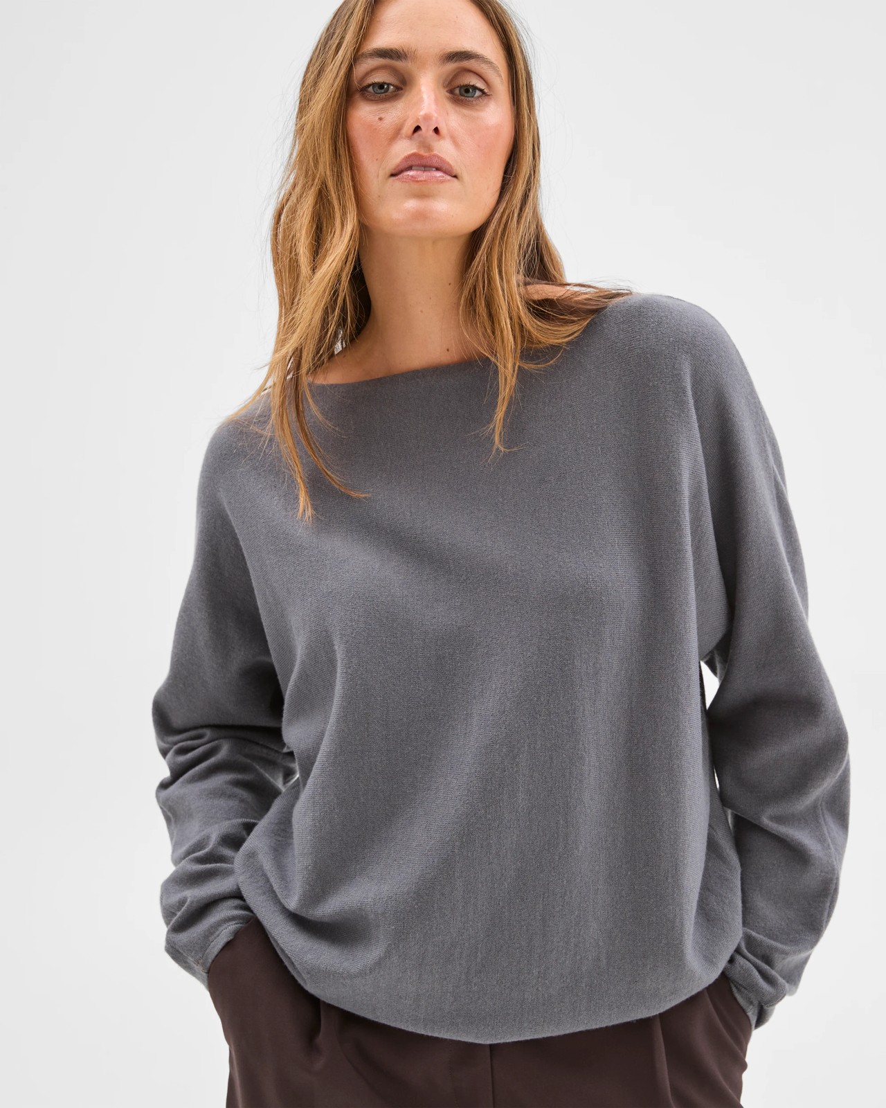 Preview Dolman Sleeve Boat Neck Knit Jumper - Charcoal Marle 3 of 6