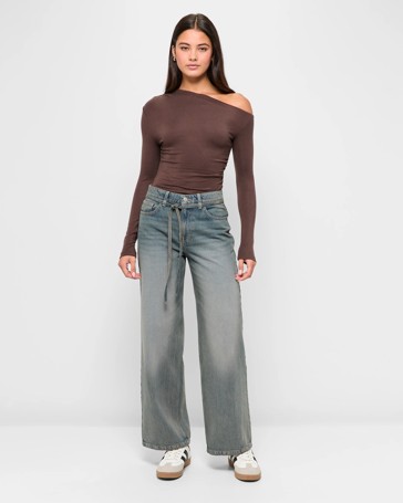 Mid Rise Baggy Leg Denim Jeans - Lily Loves