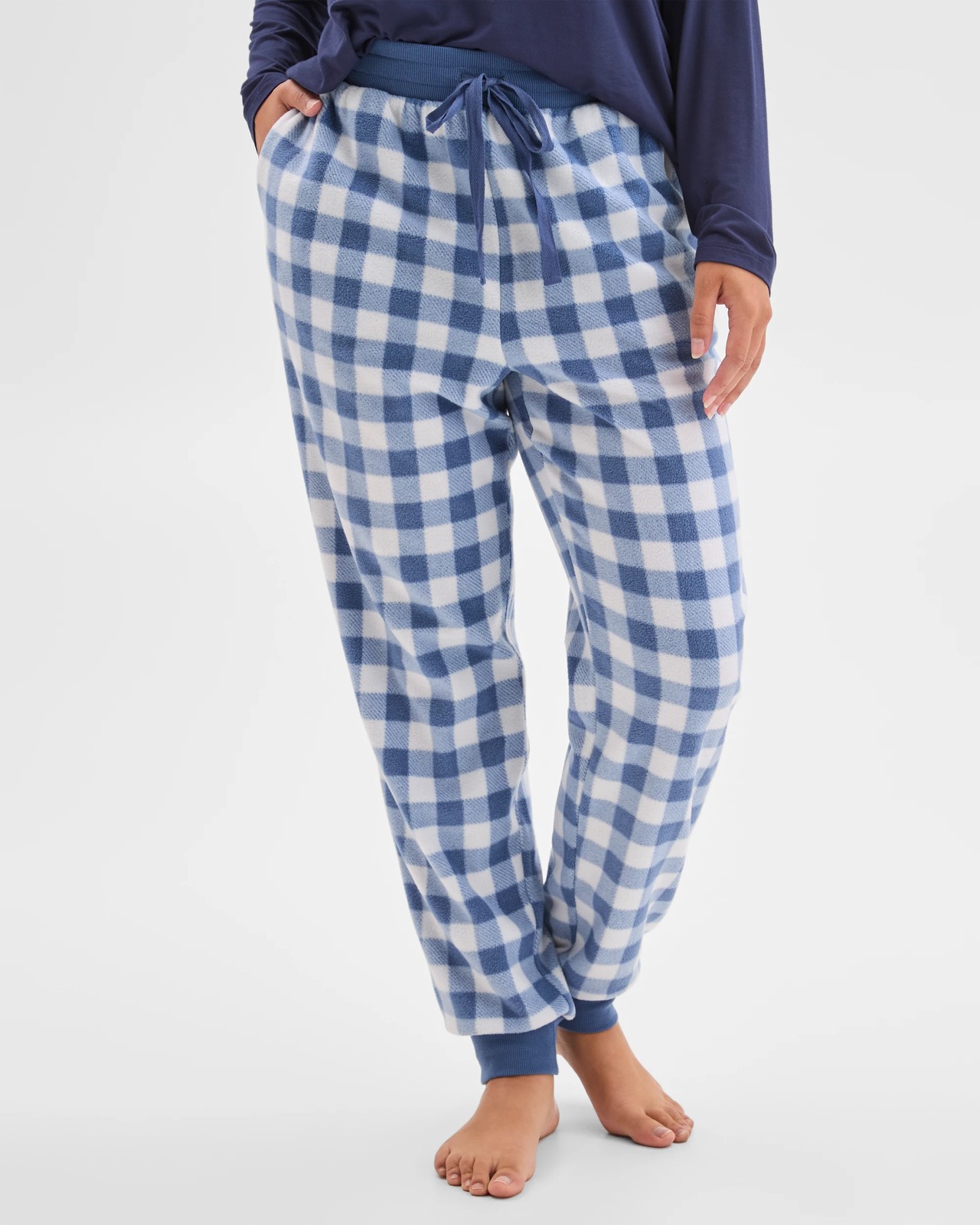Fleece Sleep Pyjama Jogger Pants - Gingham Blue 5 of 5