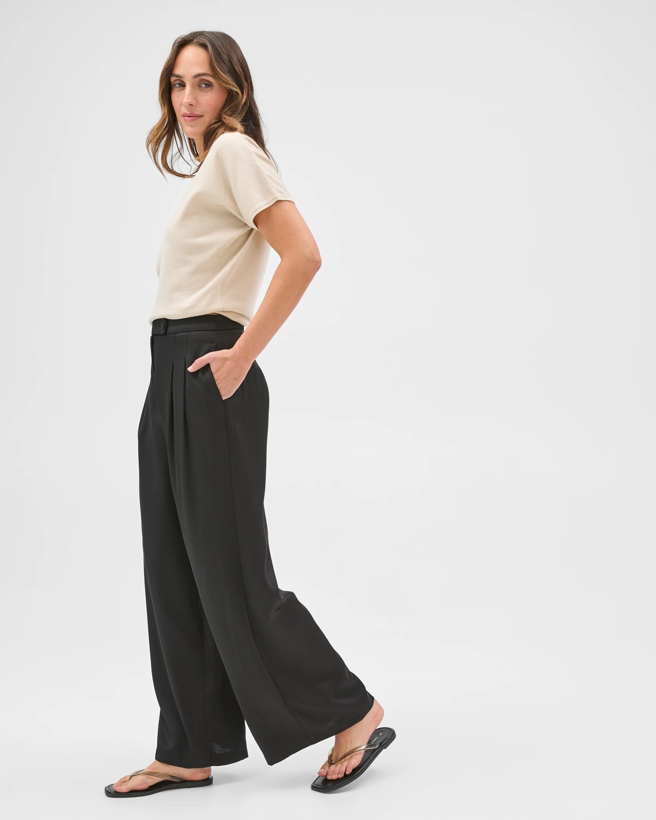 Preview Erica Tailored Wide Leg Satin Pants - Black 4 of 5