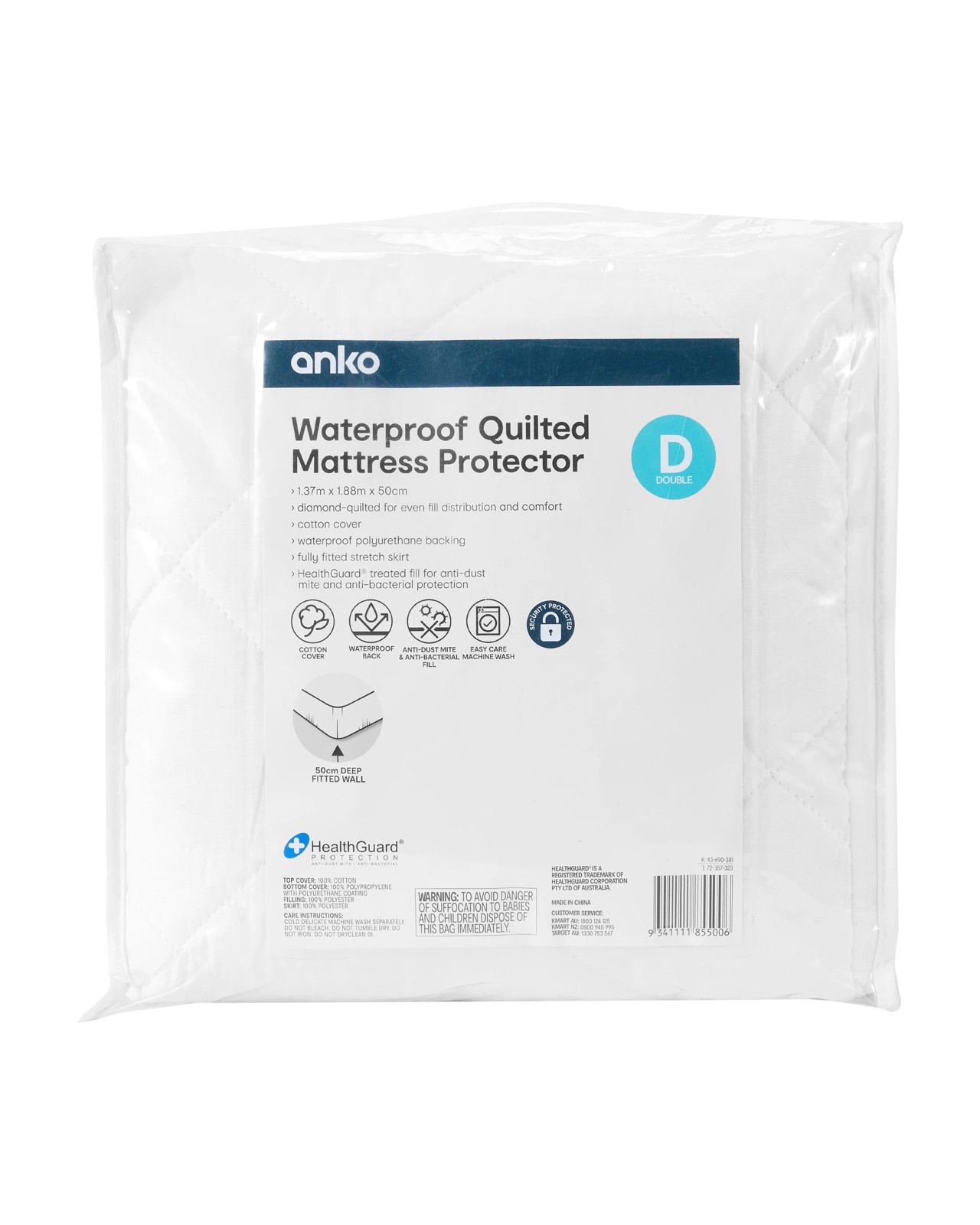 Anko Waterproof Quilted Mattress Protector, Double Bed - White 4 of 4
