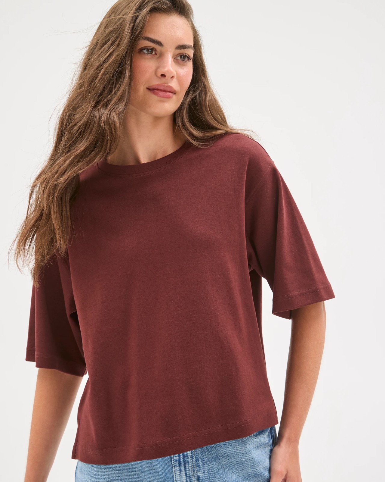Petites Australian Cotton Heavyweight Boxy T-Shirt - Bitter Chocolate 4 of 5
