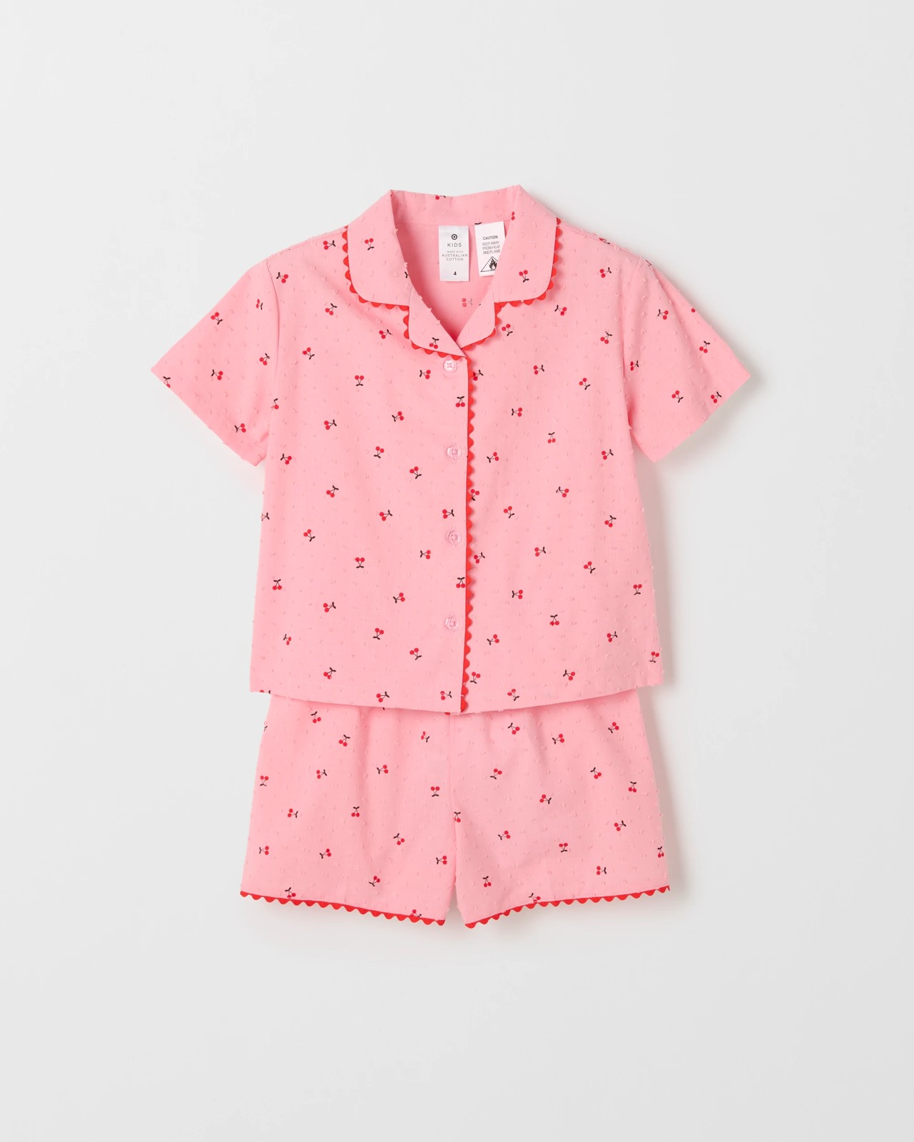Australian Cotton Younger Girls Ric Rac Shorts Pyjama Set - Cherry 5 of 6