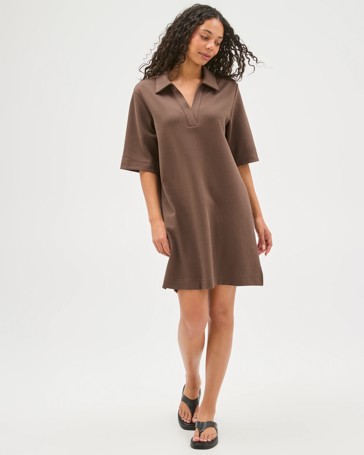 Australian Cotton Blend Relaxed Polo Midi T-Shirt Dress