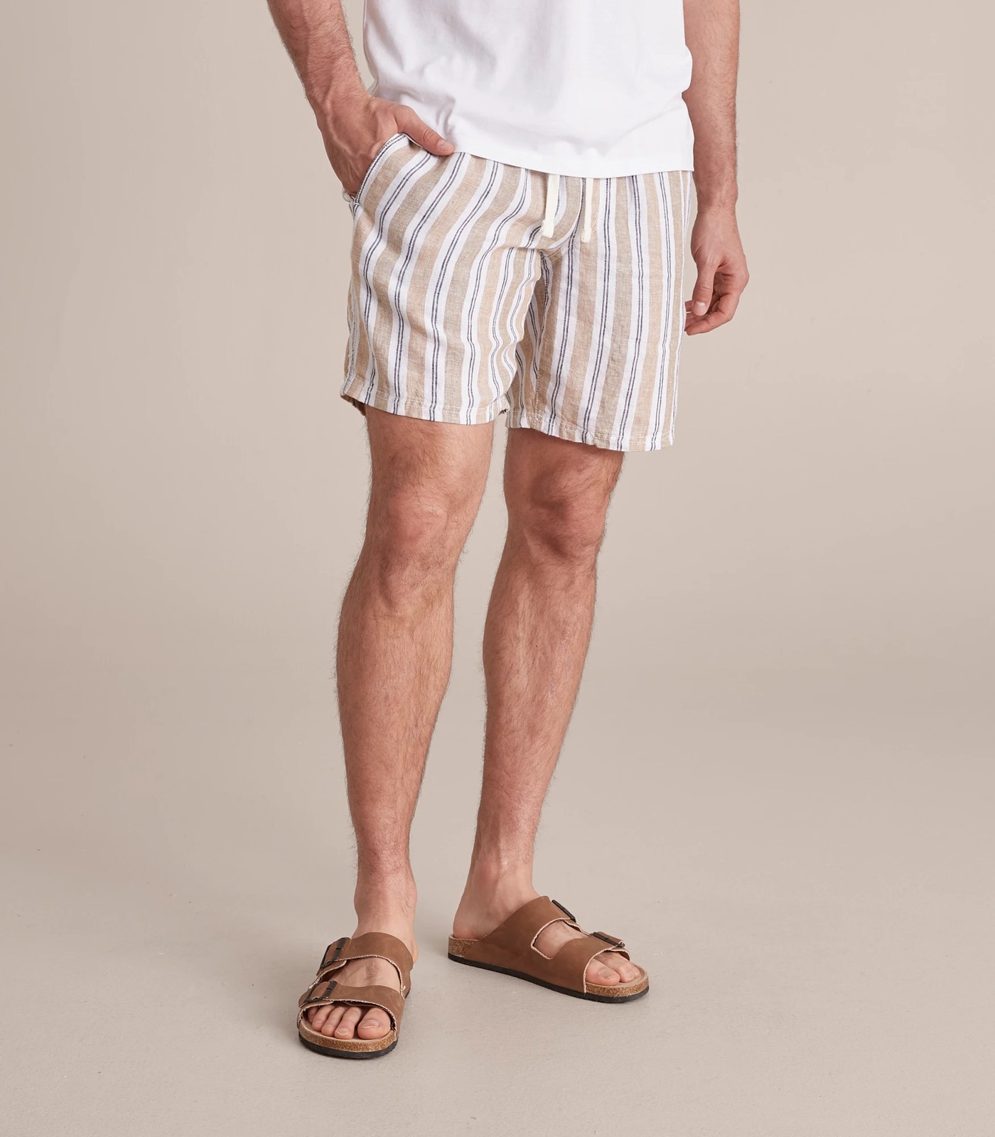 European Linen Striped Shorts