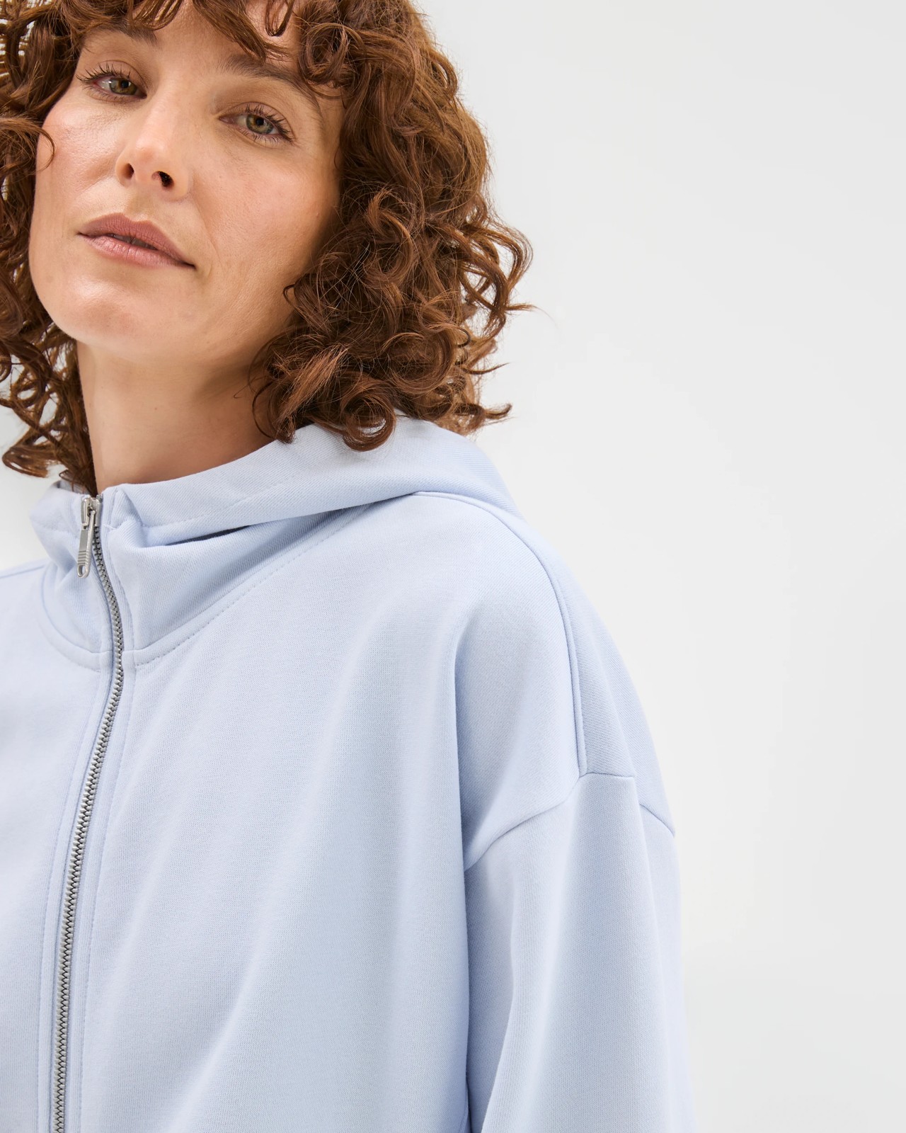 Active Australian Cotton Blend Fleece Zip Through Hoodie - Ice Blue 5 of 5