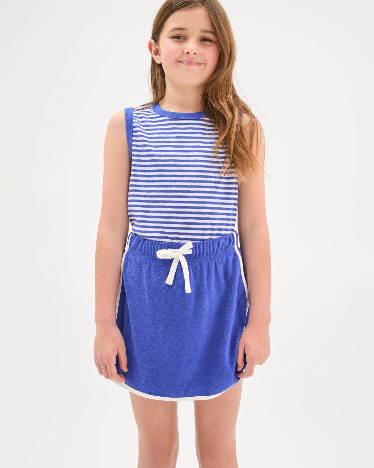 Australian Cotton Dolphin Hem Short Length Knit Terry Skort - Blue 2 of 6