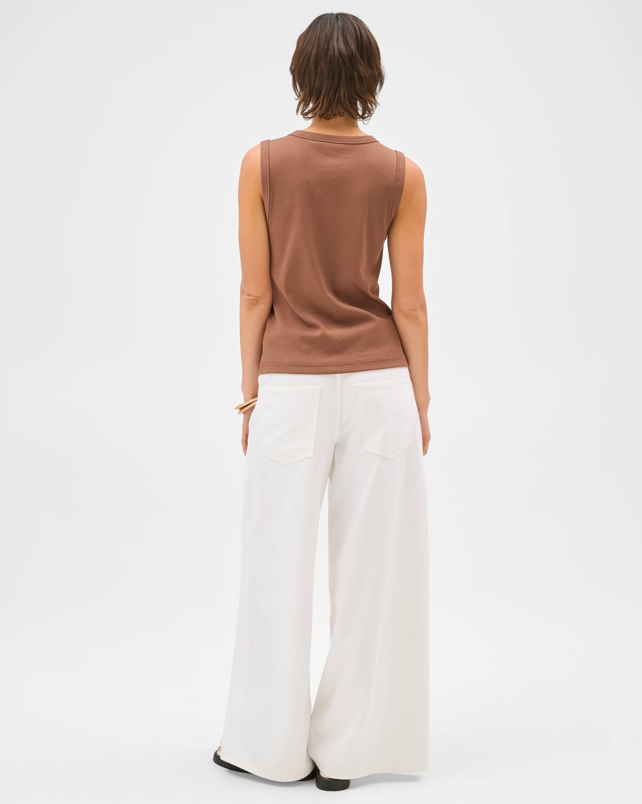 Australian Cotton Henley Neck Rib Tank Top - Cocoa Brown 6 of 6