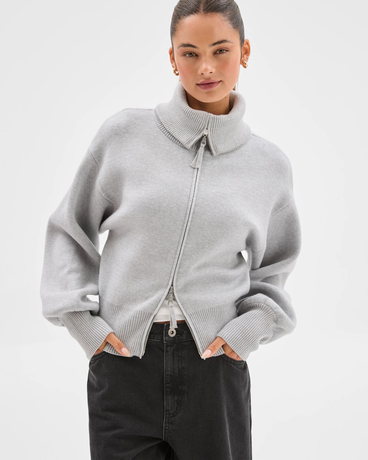 Lily Loves Long Cocoon Sleeve Zip Through Cardigan - Grey 4 of 6