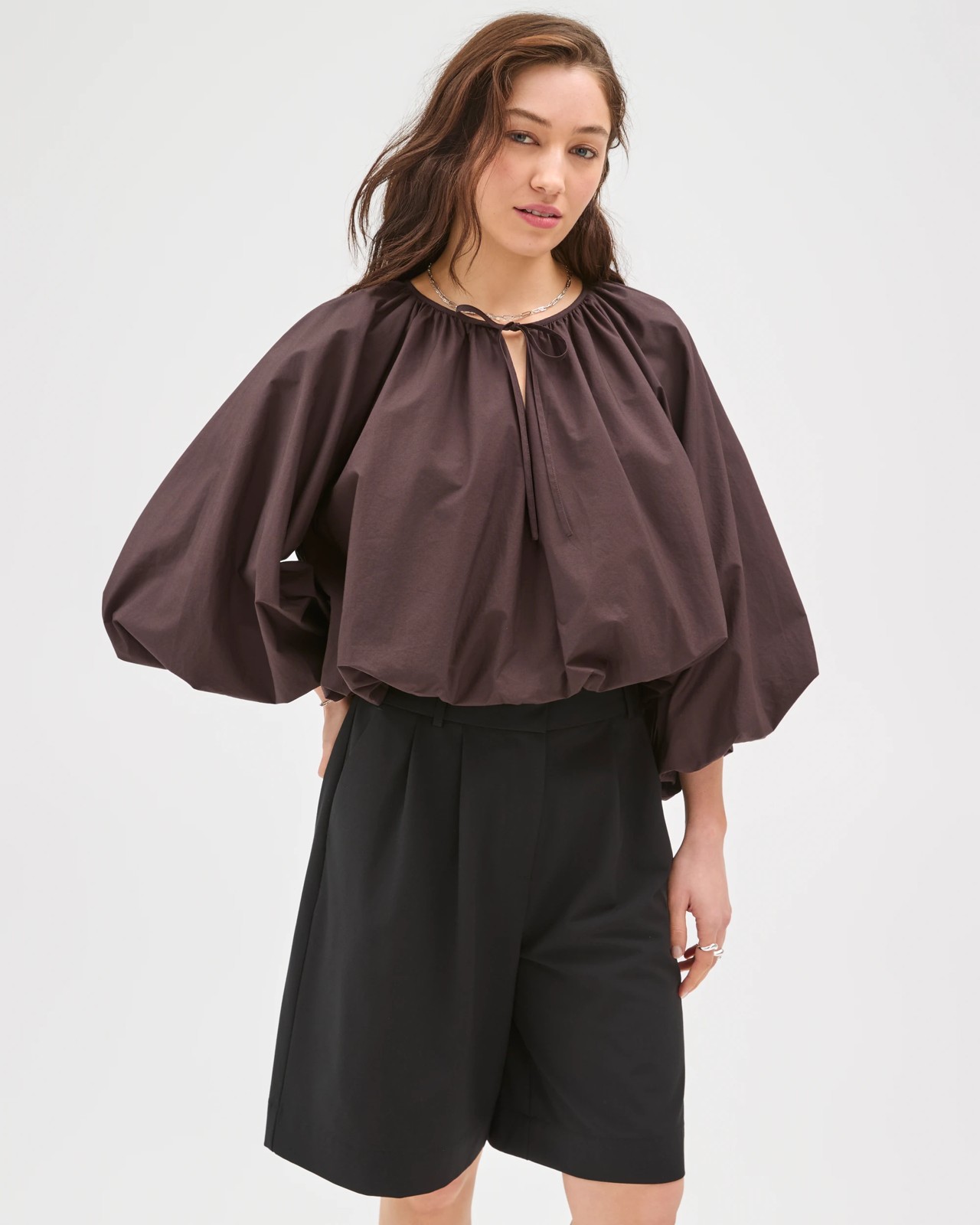 Lily Loves Long Balloon Sleeve Top - Chocolate 3 of 6