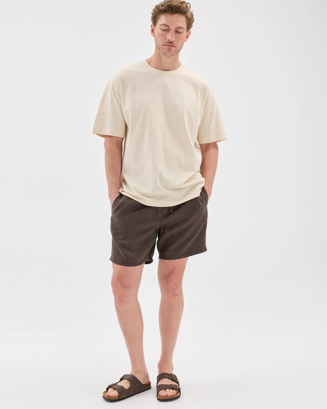 European Linen Elastic Waistband Shorts - Chocolate 2 of 5