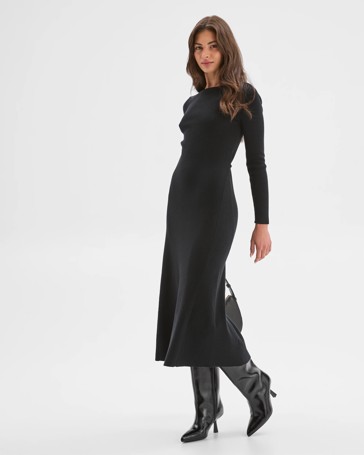 Petites Long Sleeve Knit Midi Dress