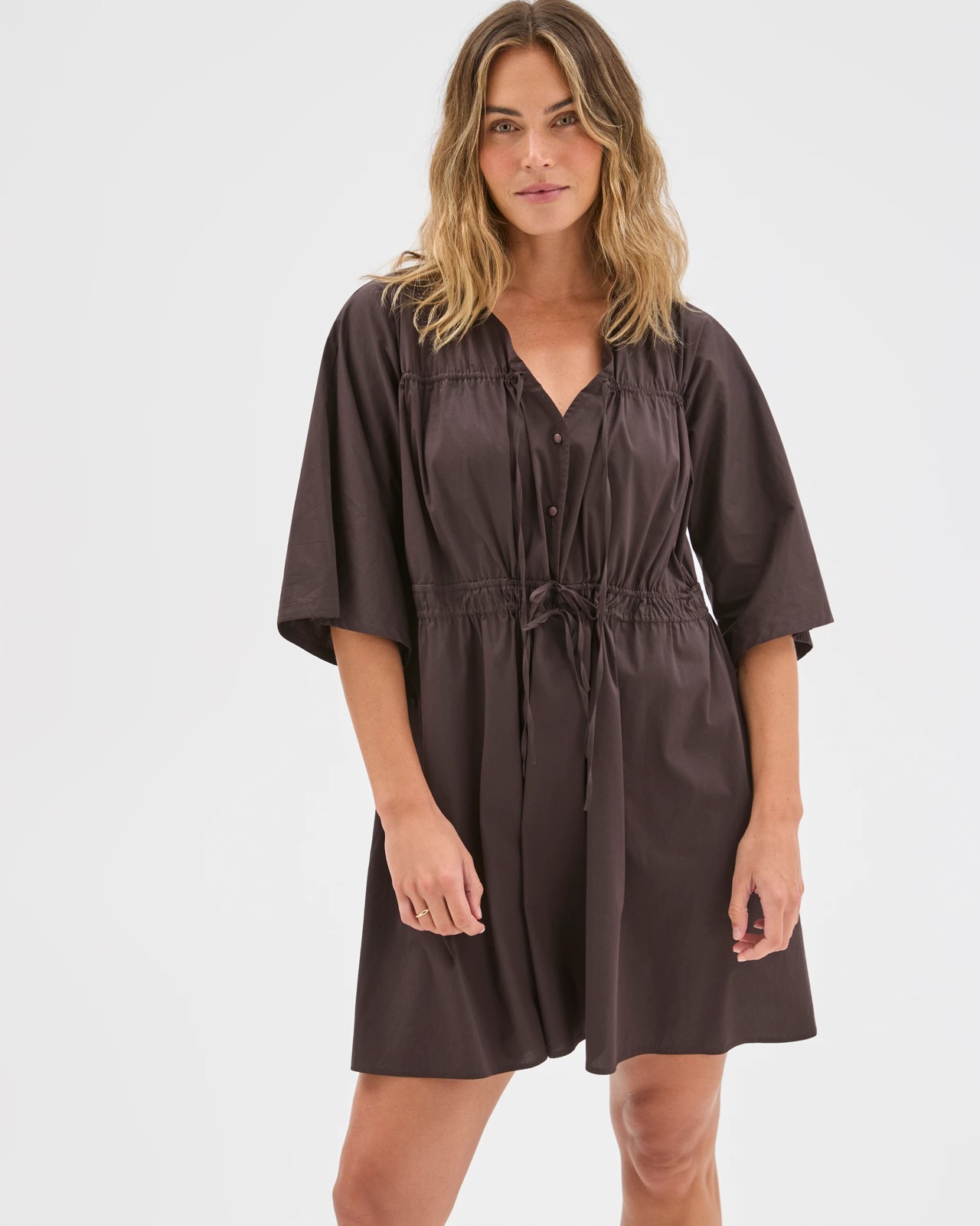 Australian Cotton Blend Channel Tie Mini Dress 2 of 6