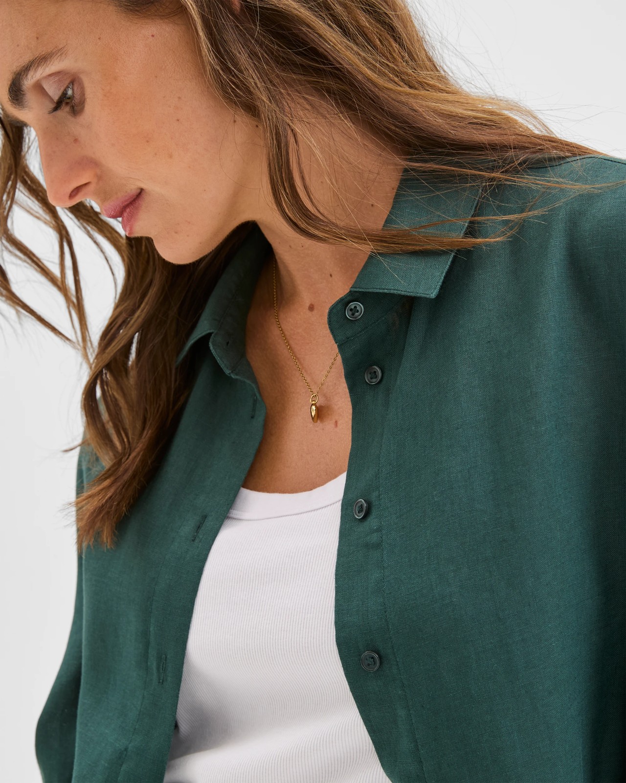 European Linen Long Sleeve Shirt - Deep Green 5 of 6