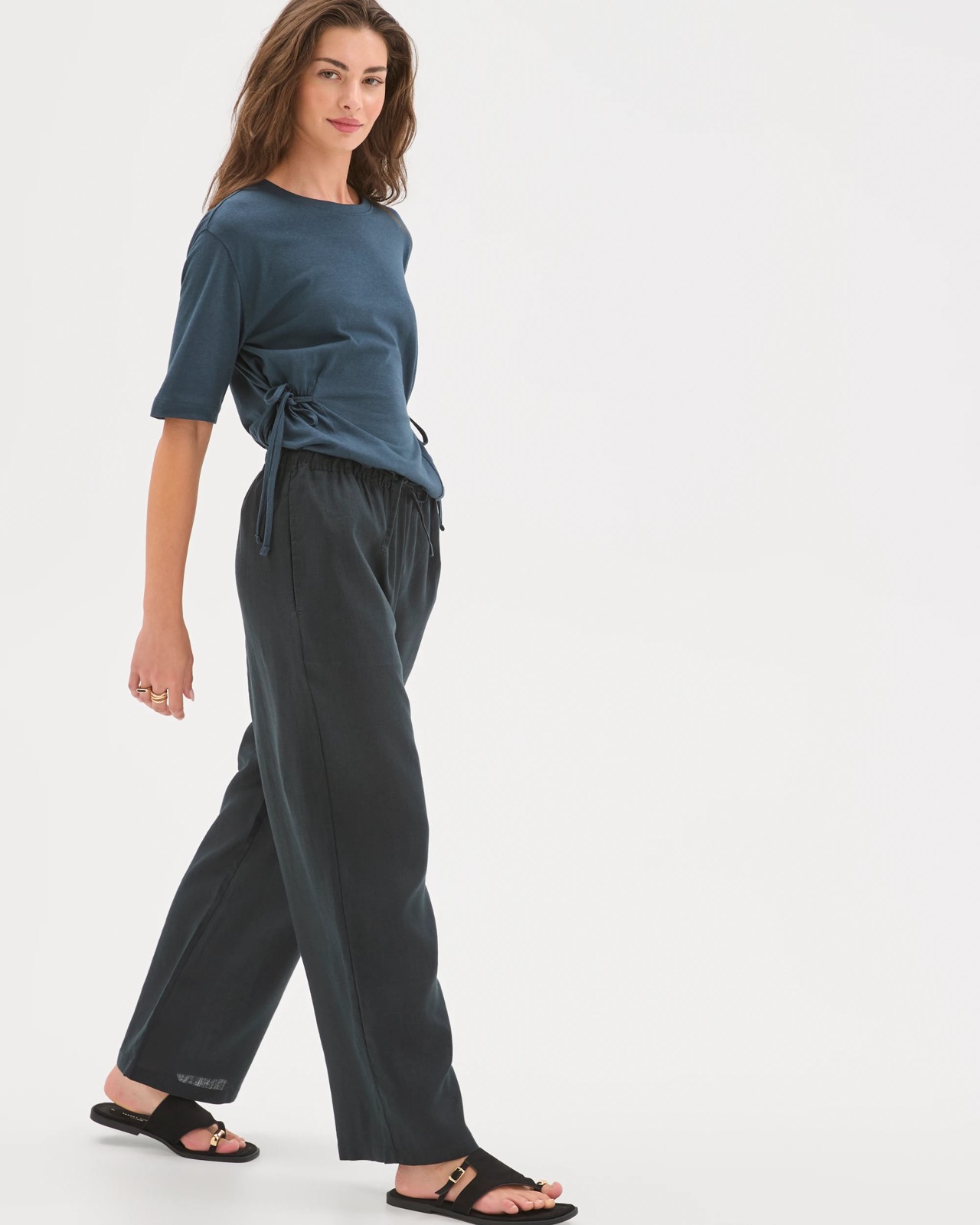 Petites European Linen Straight Leg Pants - Black 3 of 6