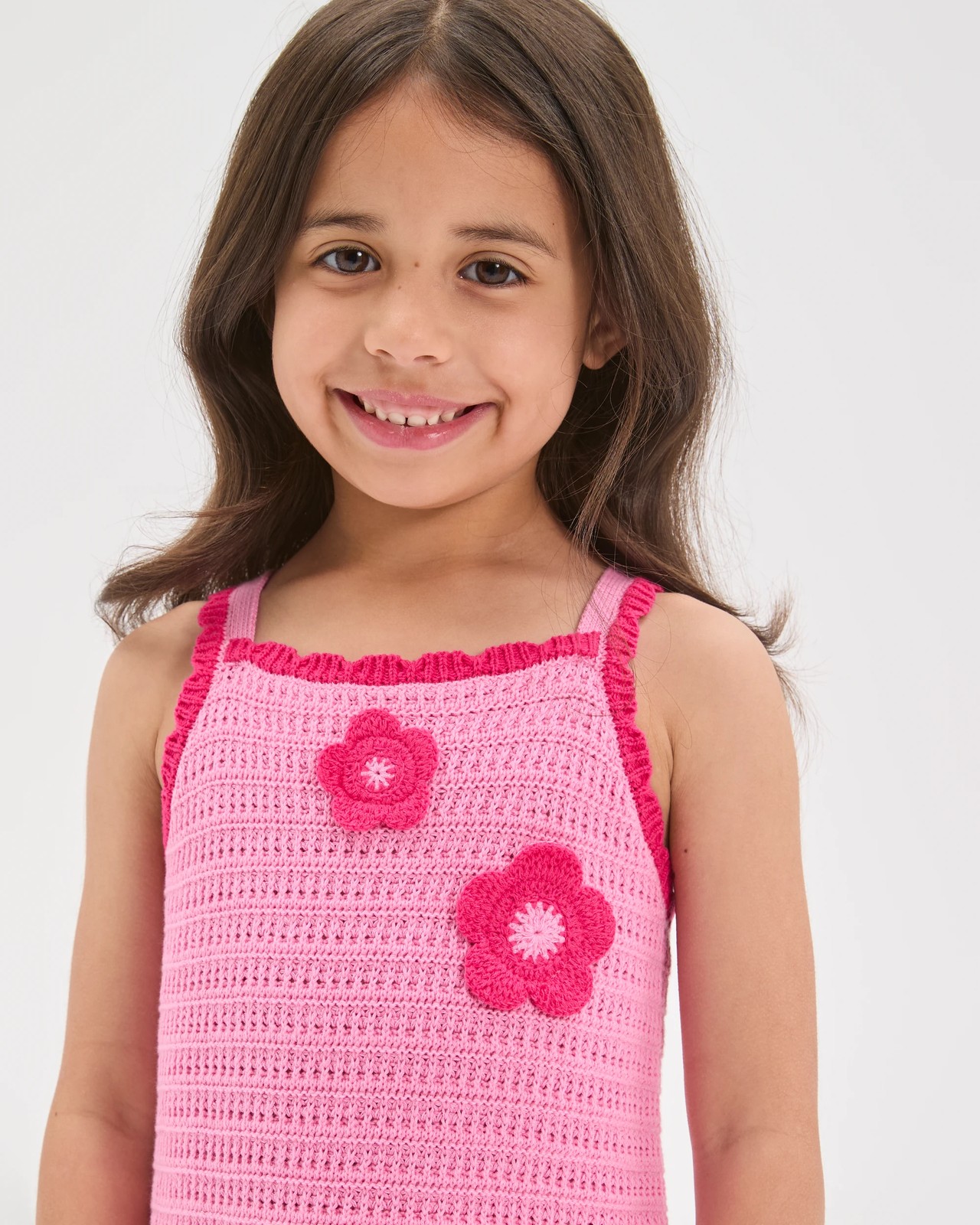 Australian Cotton Crochet Knit Dress - Dark Pink Floral 3 of 5