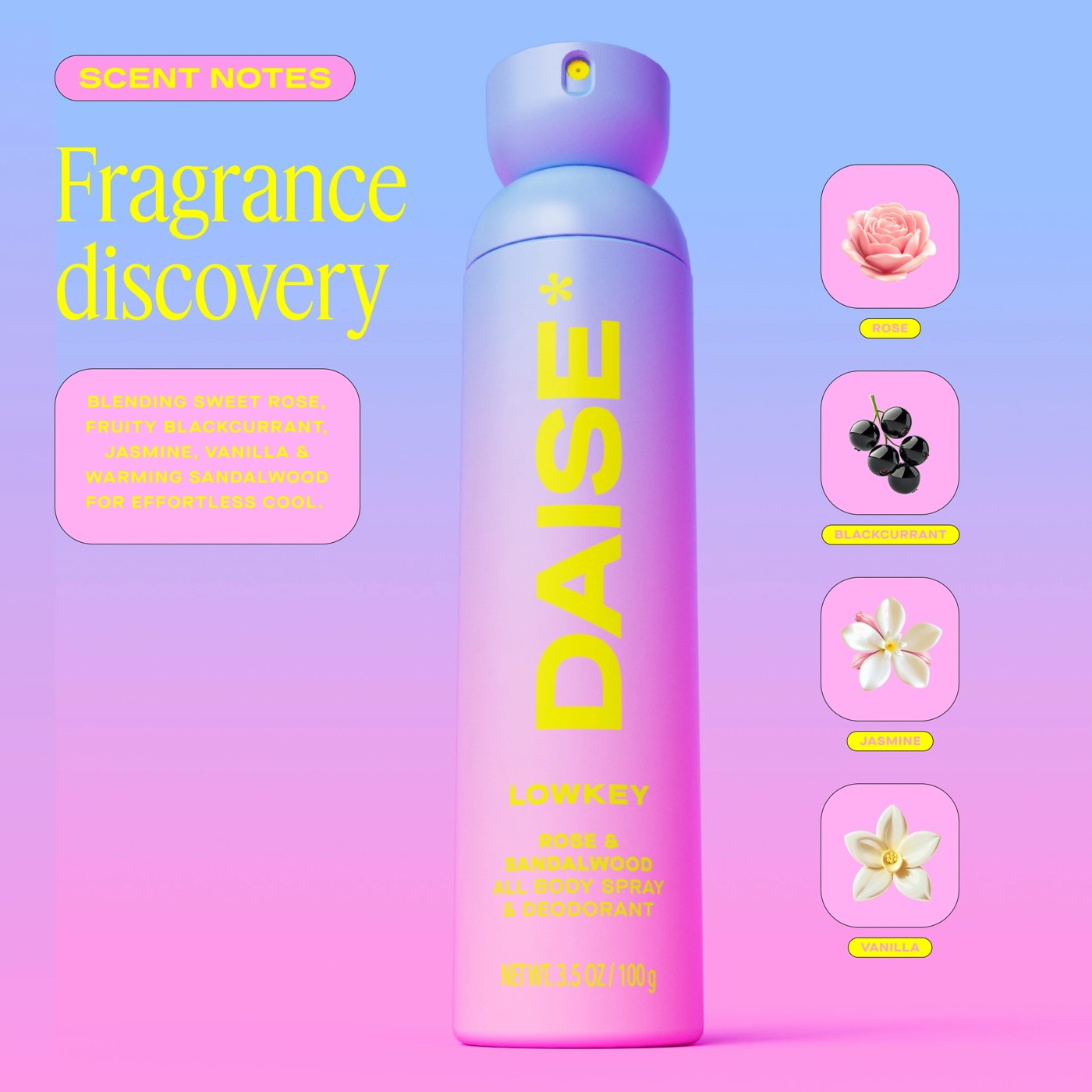 DAISE Lowkey All Body Spray and Deodorant 120ml - Rose and Sandalwood Scent 4 of 6
