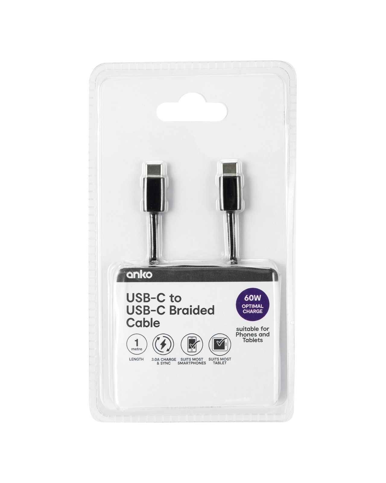 Anko USB-C to USB-C Braided Cable - 1m - Black 4 of 4