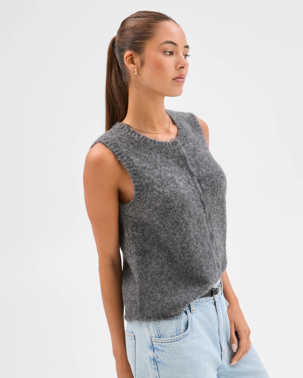 Lily Loves Fluffy Knit Vest - Graphite Marle 2 of 6