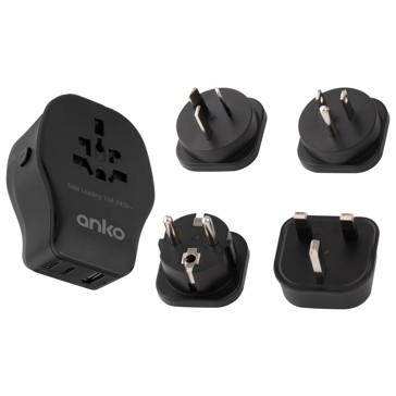 Anko Universal Multi-Plug Travel Adaptor - Black