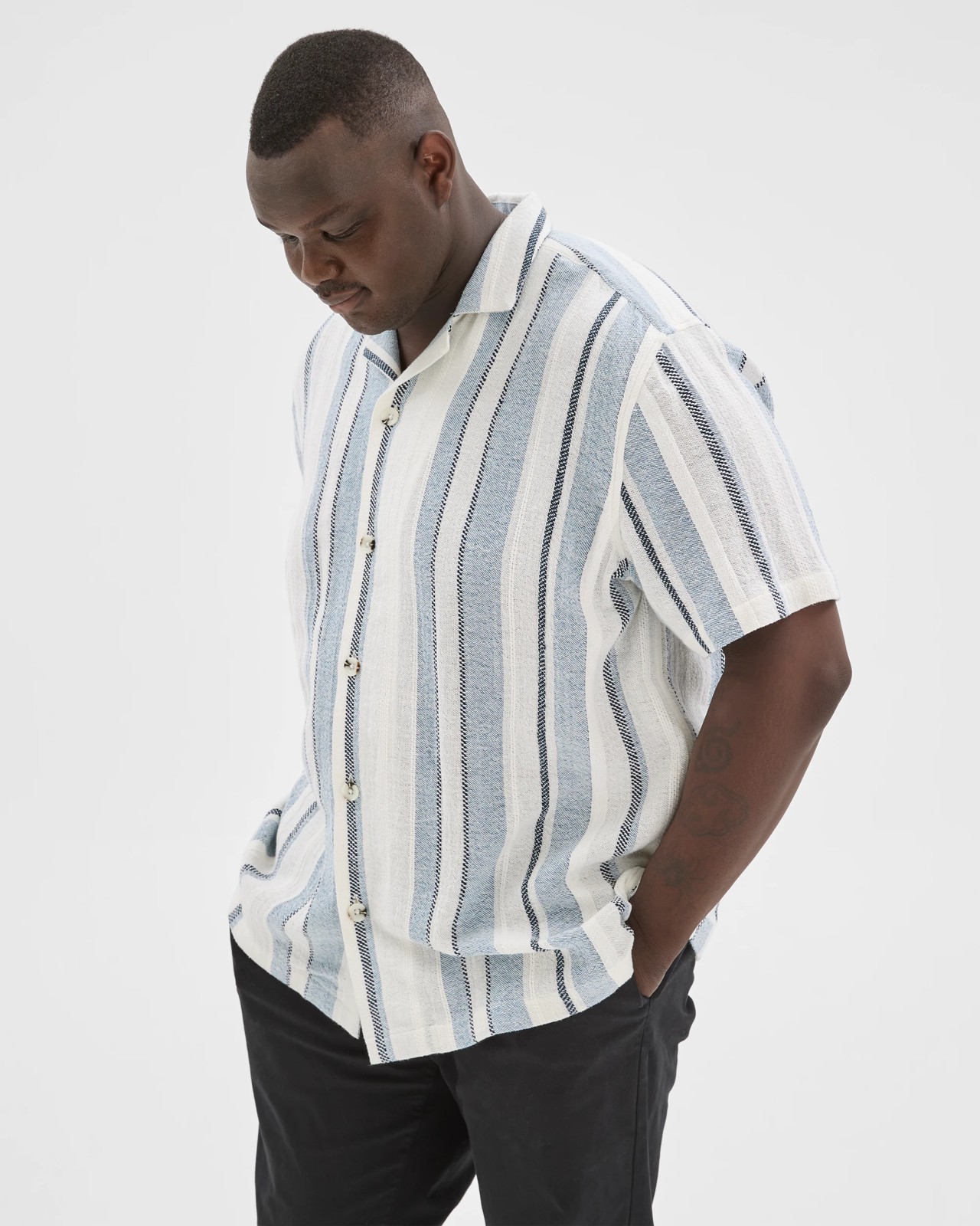 Plus Size Short Sleeve Textured Shirt - Blue 4 of 5