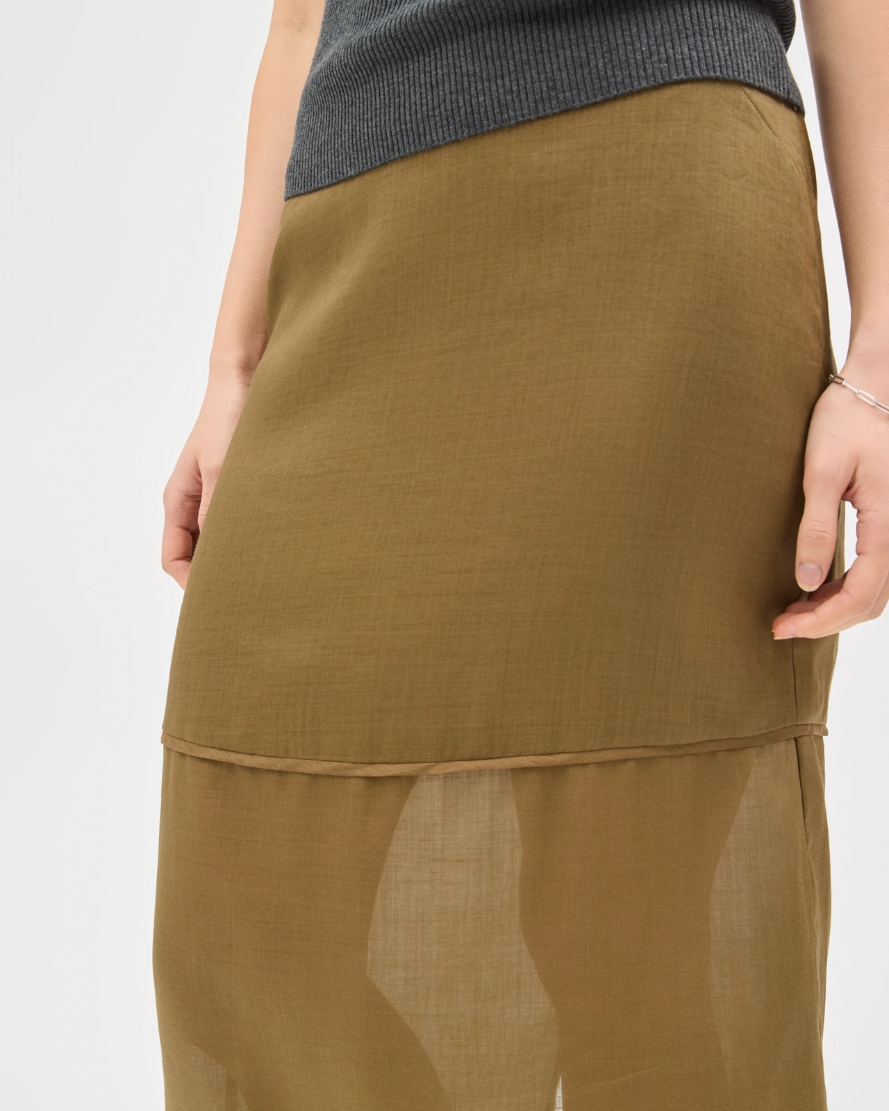 Lily Loves Sheer Midi Skirt - Deep Moss 3 of 5