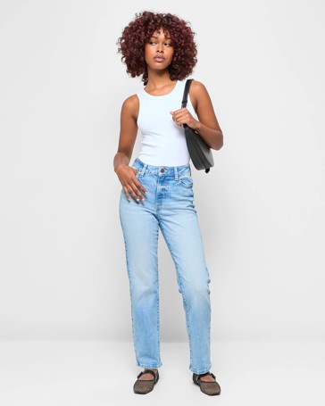 Petites Full Length Straight Cut Denim Jeans - Bella