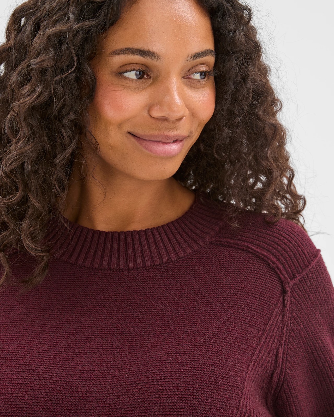 Australian Cotton Blend Knit Stitch Crew Neck Jumper - Bordeaux Burgundy 4 of 5