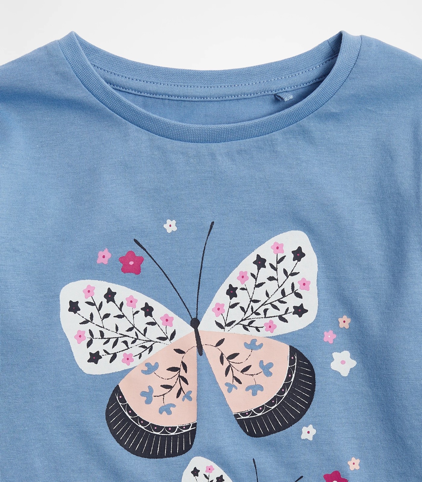 Organic Cotton Long Sleeve Print Top - Blue Butterfly | Target Australia