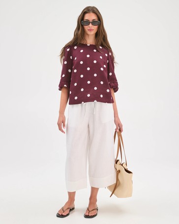Petites European Linen Crop Wide Pants