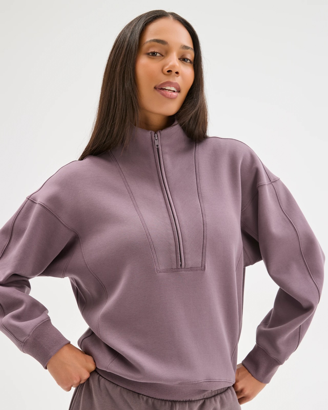 Australian Cotton Blend Cocoon 1/4 Zip Fleece Jumper - Plum 2 of 6