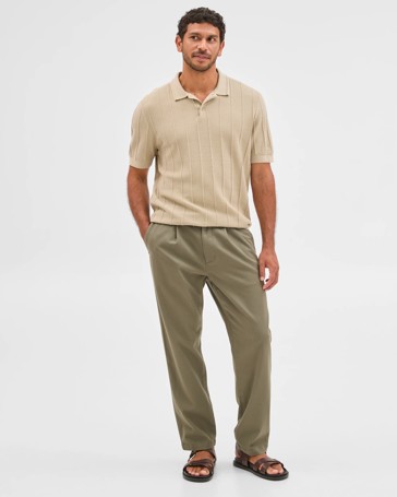 Australian Cotton Pleated Textured Chino Pants
