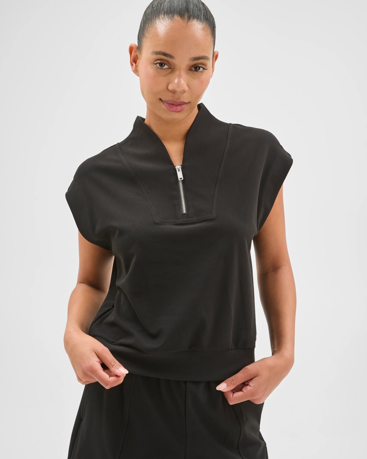 Active Sporty 1/4 Zip Pique Top - Black 5 of 5