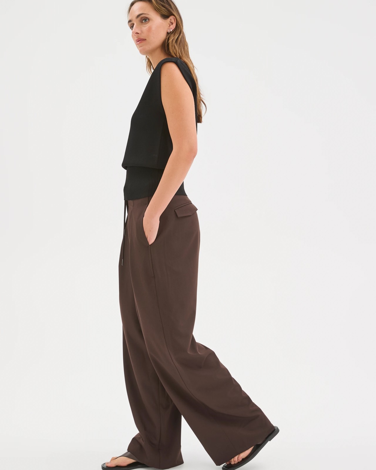 Preview Wide Barrel Leg Pants - Coffee Bean 4 of 6